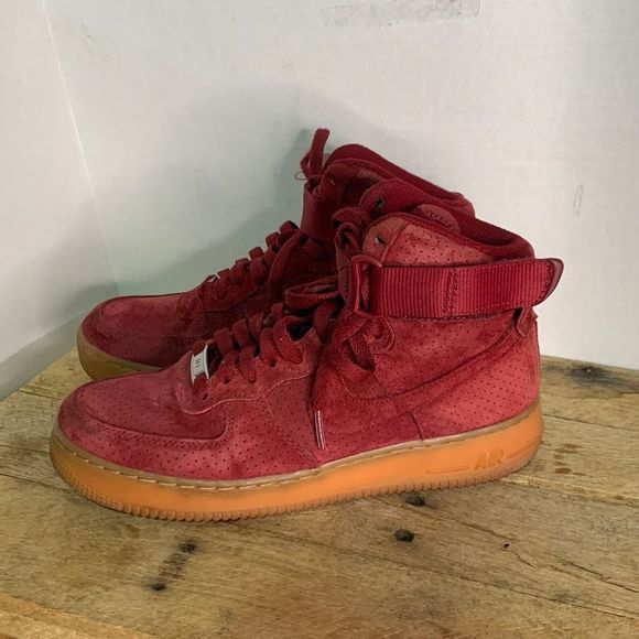 Nike Shoes - Nike Air Force 1 hi-top sneakers. Red suede woman’s shoes streetwear